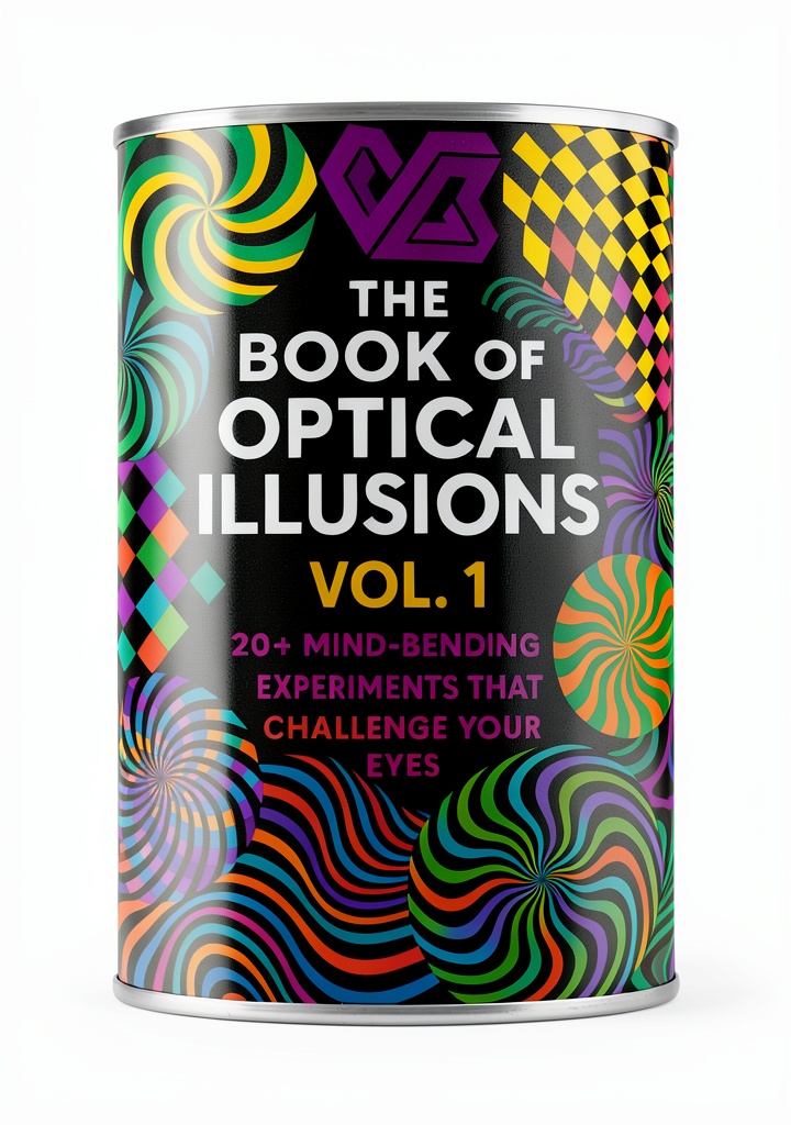 Optical Illusion Book open on a tablet screen showing vibrant illusion patterns