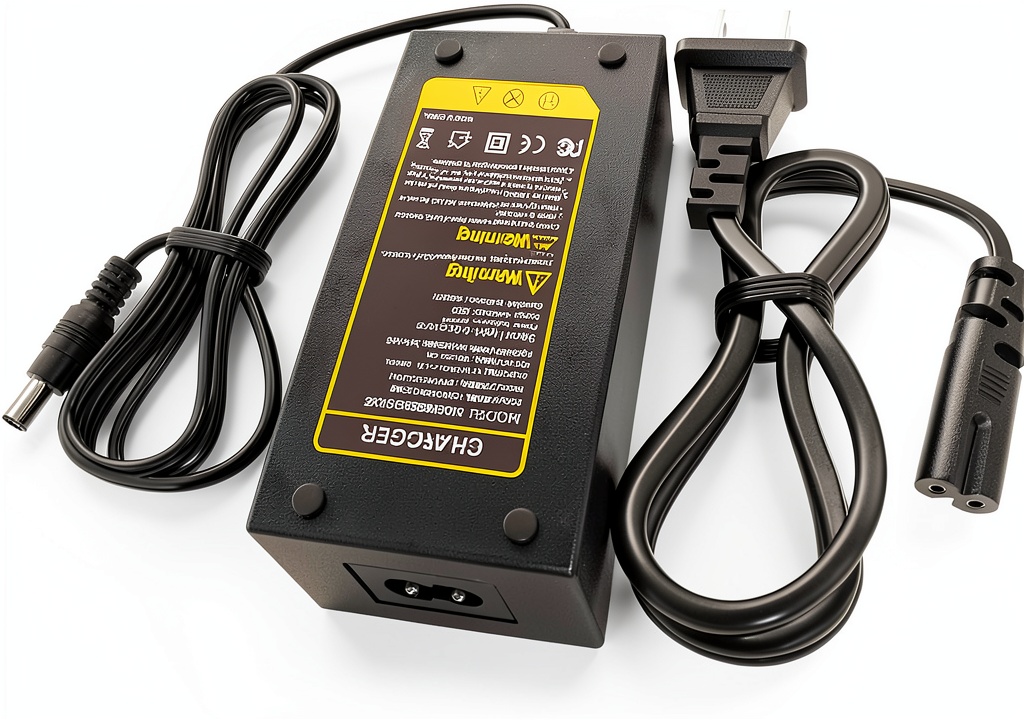 Lianyunda 42V charger with multiple plugs on a table